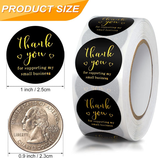 Thank You Round Stickers for Supporting My Small Biness Adhesive Labels, 3-Color, 1inch (2000Pcs, 4 Rolls, Each roll 500Pcs)