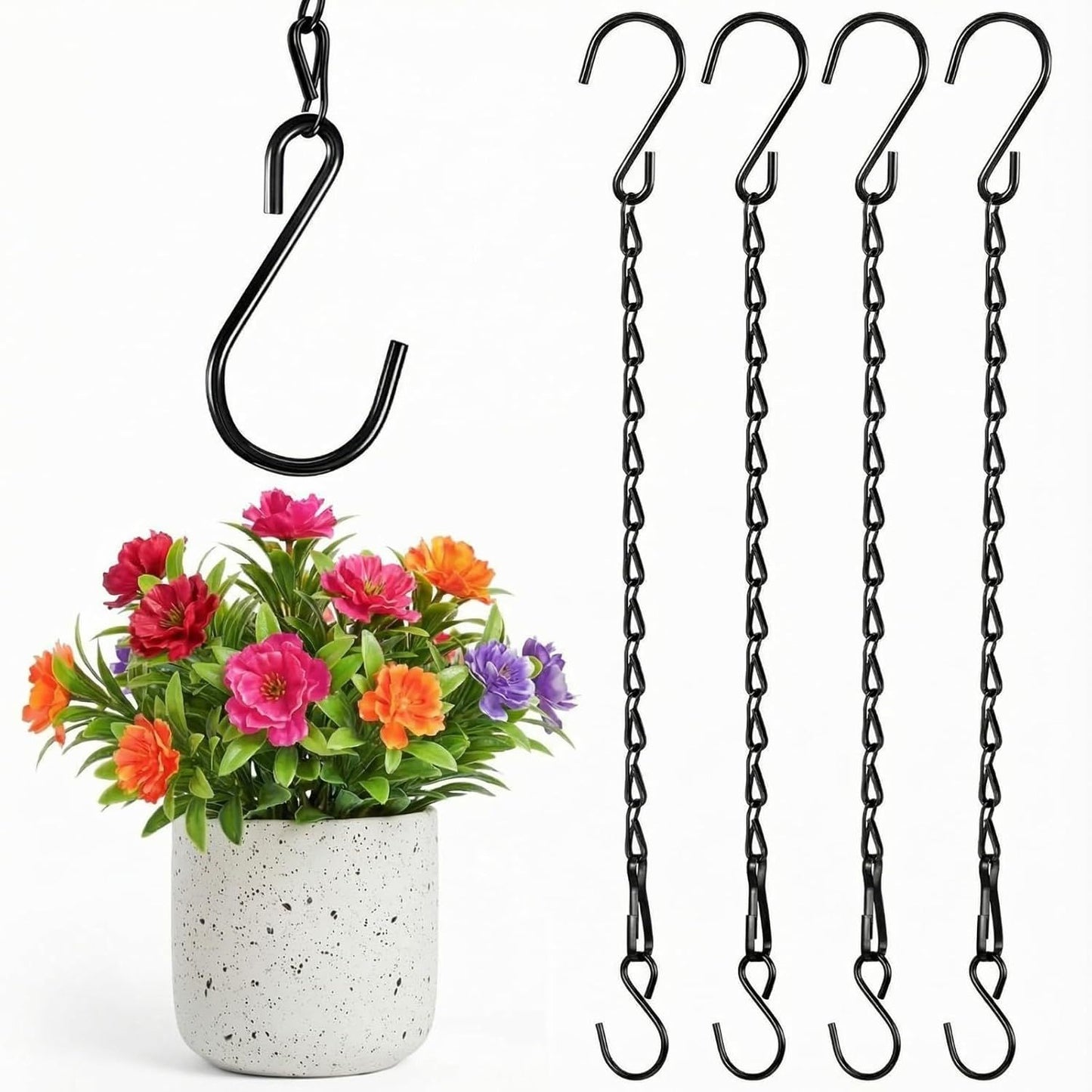 Black 4 Pack Hanging Chain for Bird Feeders, Planters, Lanterns, Wind Chimes, Decorative Ornaments and Birdbaths Basket Extender Chain Outdoor Indoor (9.5 Inch)