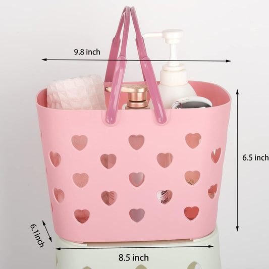 Portable Shower Caddy Tote Plastic Storage Basket with Handle Box Organizer Bin for Bathroom, Pantry, Kitchen, College Dorm, Garage - Pink