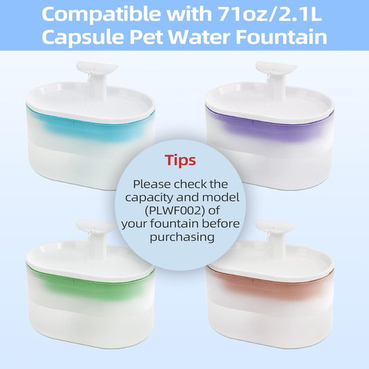 16 Pack Cat Water Fountain Filter Replacement for PLWF002 71oz/2.1L Capsule Pet Water Fountain with 8 Pre-Filter Sponges, Pet Fountain Filter Replacement with Four Filtration System, BPA-Free