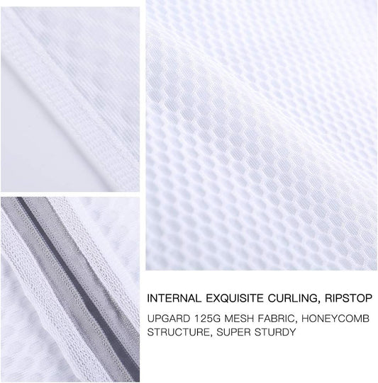 Kimmama Laundry Mesh Wash Bags, Lingerie Bags for Washing Delicates, Mesh Laundry Bags for Washing Machine, White Net, Grey Zipper, 2XL, 2L & 1M