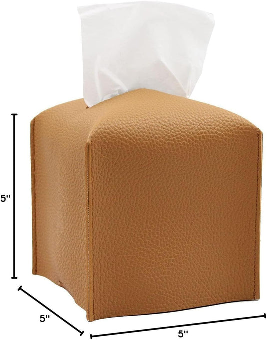 Tissue Box Cover, Modern PU Leather Tissue Box Holder - Decorative Holder/Organizer for Bathroom Vanity Countertop, Night Stands, Office Desk & Car