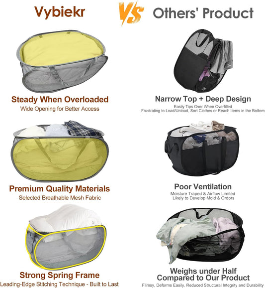 Upgraded Collapsible Laundry Baskets, Durable Pop Up Laundry Hamper, 4th Generation Mesh Laundry Bags with Reinforced Handles & Side Pocket for Laundry, Home Storage, Bathroom, Travel, Dorm