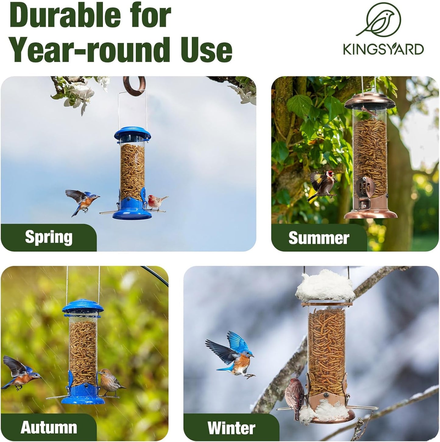 Upgraded Bluebird Feeder for Outdoors Hanging, Metal Mealworm Tube Bird Feeder with Widen Perch for Wild Birds, Squirrel Chew Proof, Easy to Refill & Clean(Blue)