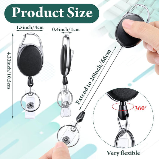 50 Pcs Heavy Duty Retractable Badge Reels Batch ID Badge Holder Retractable Clip Bulk Key Holder with Ring for Office Worker Employee, Doctor Nurse Gifts (Black)