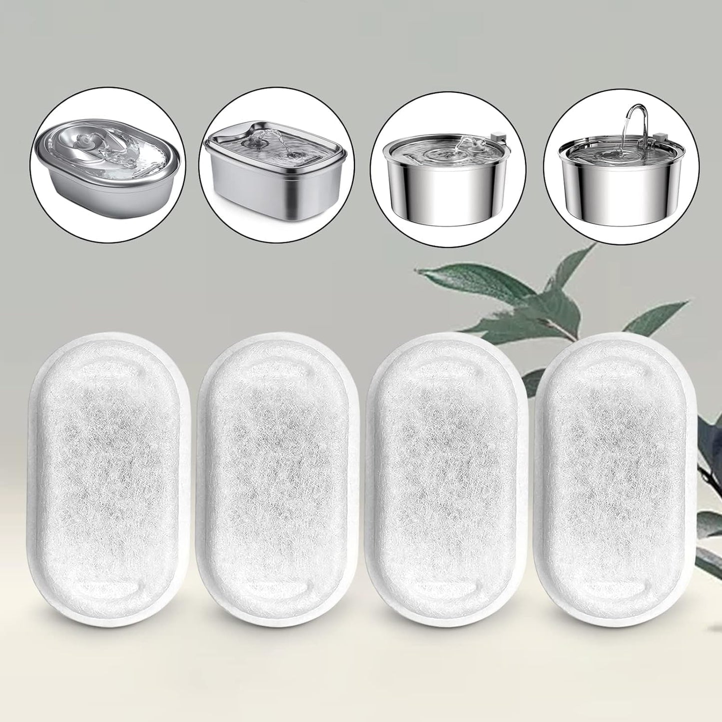 Cat Water Fountain Filters for 108/3.2L& 67oz/2L Stainless Steel Pet Water Dispenser Fountain Filter Replacement with 8 Sponges (8 Filters&8 Sponges)