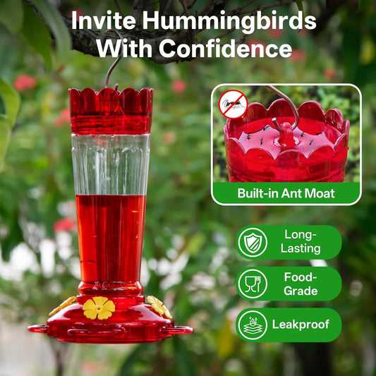 Plastic Hummingbird Feeder, 2-Pack 14 OZ Ant & Bee Proof Hummingbird Feeders for Outdoors Hanging, Leak-Proof Nectar Feeders with 4 Feeding Ports and Perches, Gifts for Mom, Birdlovers