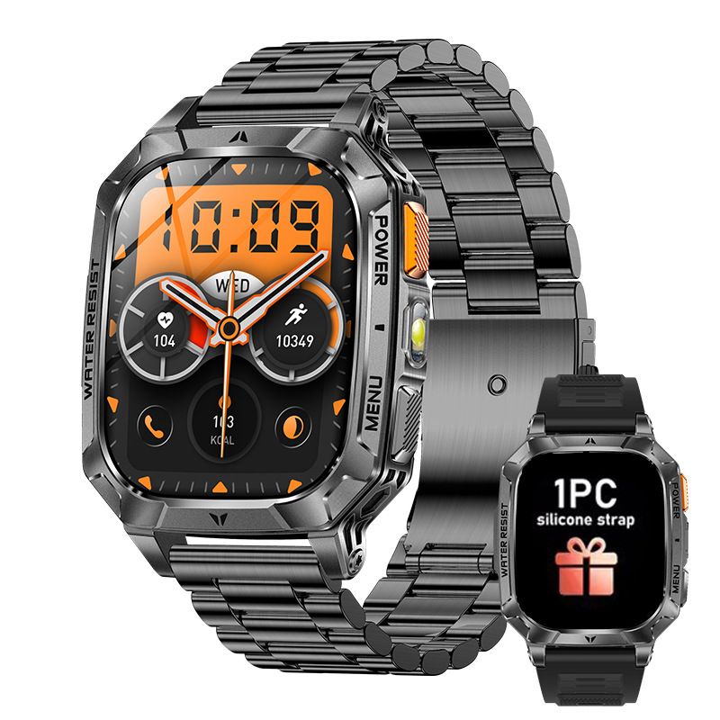 Smart Watch with Bluetooth Calling - Square Screen Fitness Tracker with 1400mAh Battery 8-10 Days Use - Waterproof Smartwatch for Men - Black Steel
