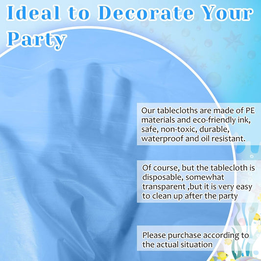 12 Pcs Ocean Theme Round Tablecloth,disposable Assorted Blue Tablecloth, Plastic Light Table Covers for Under the Sea Beach Surf Pool Party Birthday Decoration, 84" Inch