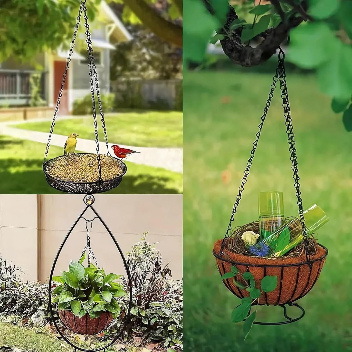Hanging Basket Chain, 3 Sets Plant Hanger Metal Chains with Clips for Flower Pots, Planters, Bird Cage, Lanterns(Black) (Clips)