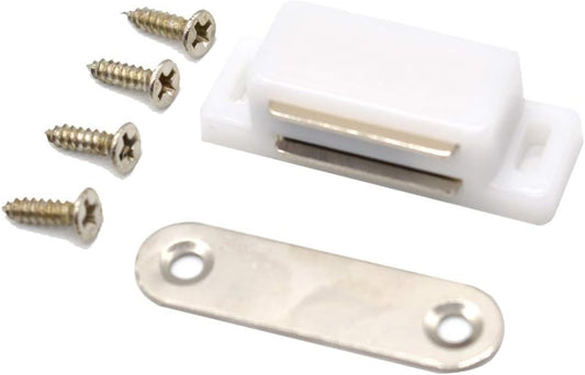 Cabinet Magnet Latch - Best for Cabinet Doors, Cupboards, Drawers and Shutters - Cabinet Magnetic Latch Easy Install - Magnetic Cabinet Catch Screws Included - Set of 12(White)