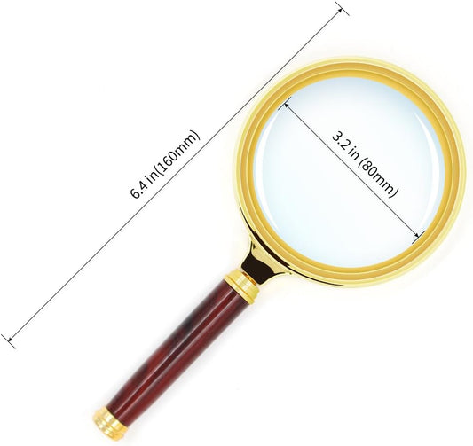 10X Handheld Magnifier Antique Mahogany Handle Magnifier Reading Magnifying Glass for Reading Book, Inspection, Coins, Insects, Rocks, Map, Crossword Puzzle