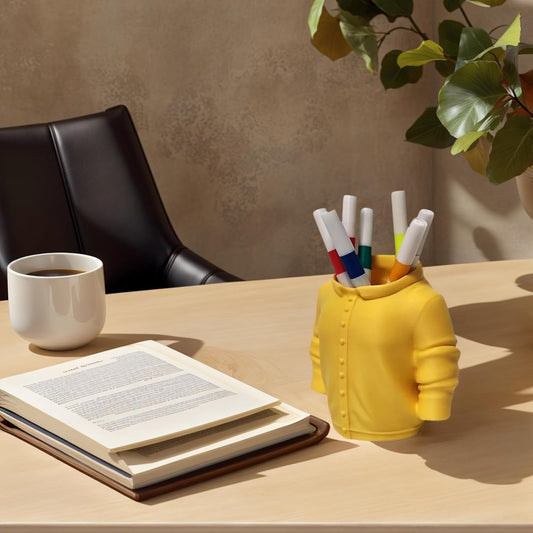 Sweater Pen Holder - 3D Printed Desk Organizer with Cozy Design for Pens, Makeup Brushes, Unique Office Desk Accessory