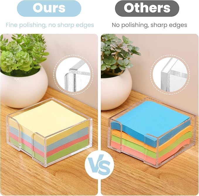 1pcs 3x3 Inch Acrylic Sticky Note Holder - Clear Desktop Organizer for Post-it Notes, Perfect for Office, Home & Classroom, Transparent Memo Pad Dispenser with Crystal Design