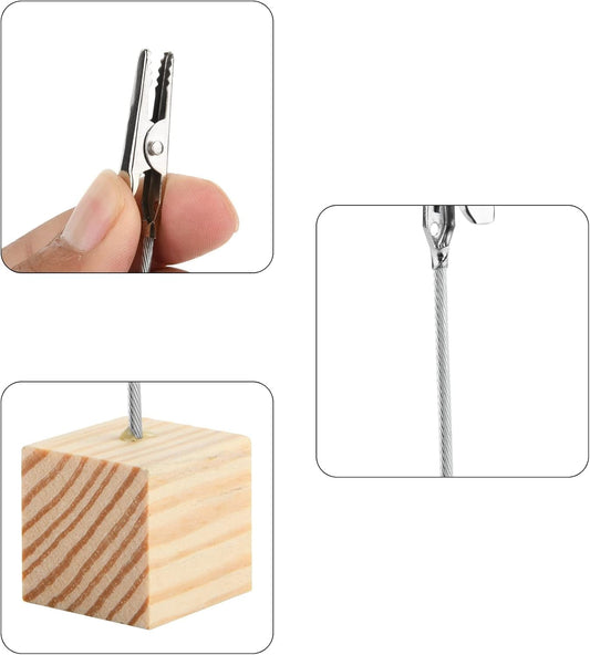 12 Pcs Wooden Memo Clips Holder Table Numbers Place Card Holders Lightweight Wood Cube Base, Memo Photo Picture Paper Note Clip with Alligator Clip Clasp for Displaying Number Cardsr