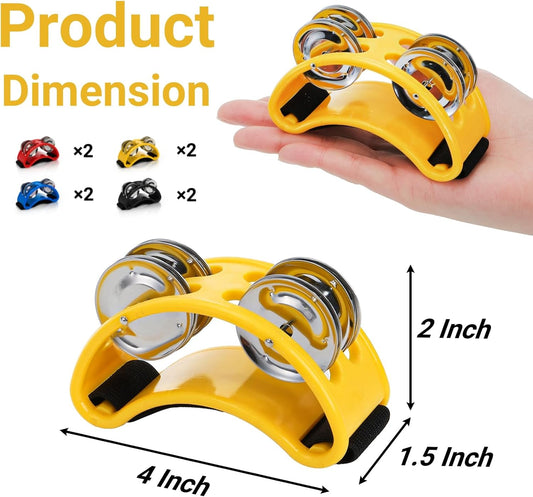 8 Packs Foot Tambourine for Adult, Drums with Elastic Strap, Percussion Shakers Steel Jingle Bells, Musical Instrument Guitar Cajon Banjo Playing
