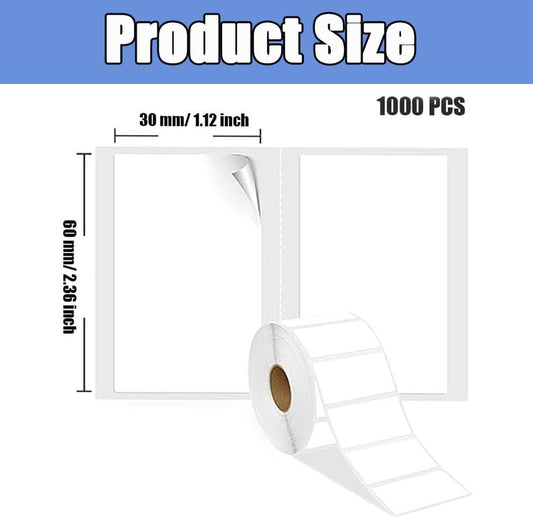 1000 stickers on a roll - food labels - self-adhesive blank labels 60 × 30 mm - white - removable. Suitable for frozen products - kitchens - supermarkets - office supplies - refrigerators - laboratory refrigerators - jam - spices.