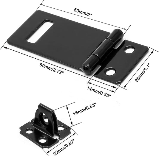Biaungdo 2 Inch Padlock Hasp, 4 Pcs Door Slide Latch Lock Security Door Clasp Black Painted Iron Gate Bolt Lock Hasp with Screws for Door Gate, Home, Garden, Yard(Black)