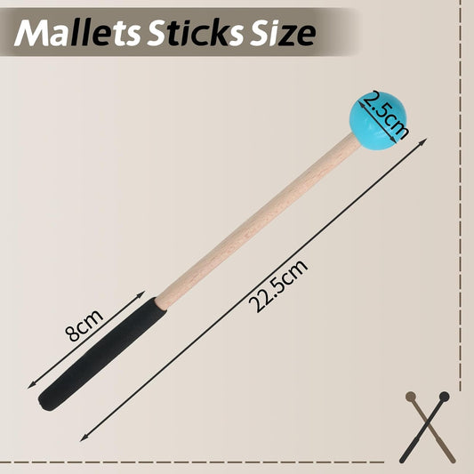 Biaungdo 2 Pack 8.7 Inch Glockenspiel Mallets, Rubber Xylophone Mallets Bell Stick Percussion with Wood Handle Drumstick Percussion Instrument Parts for Bell, Tongue Drum Mallet(Blue)