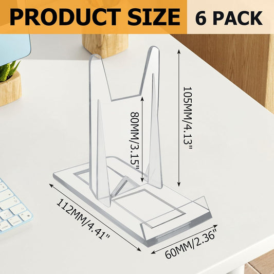 Biaungdo 6 Pcs Acrylic Book Display Stand, Adjustable Clear Display Holder Easel Collector Stand, Compact Desktop Stand for Photos, Postcard, Magazine, Artworks