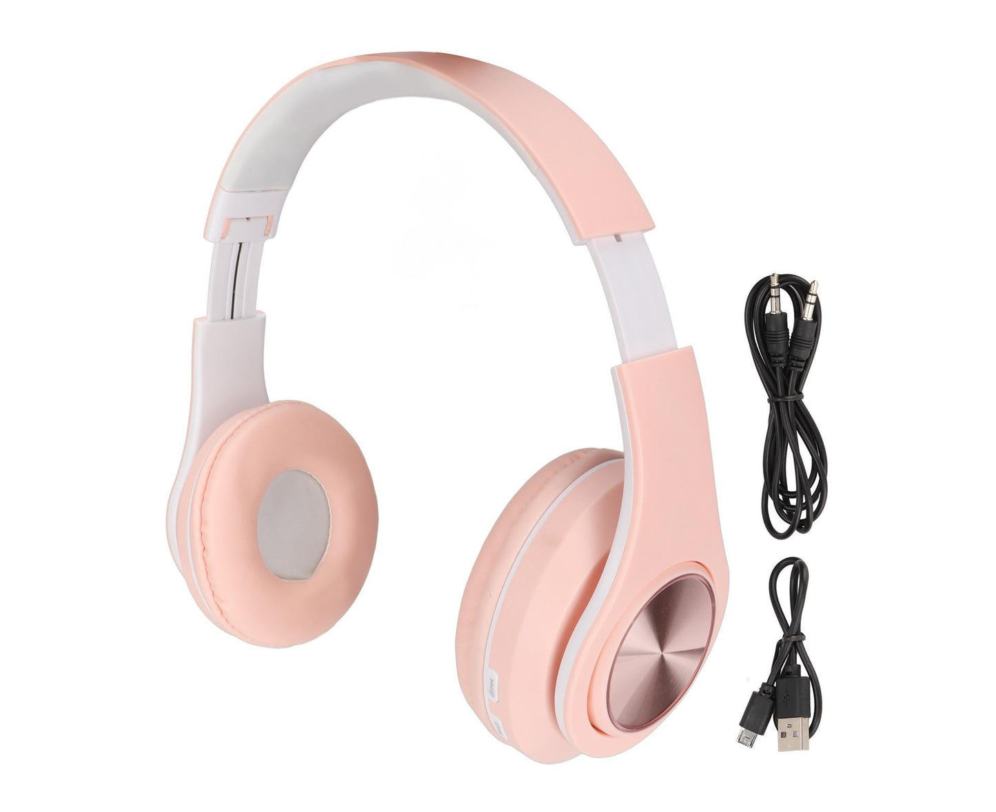 Bluetooth Headset Noise Reduction Foldable Over Ear Wireless Headphone with Colorful Light for Phone Laptop Pink