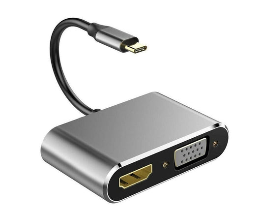 4 in 1 USB Type-C to HDMI-compatible VGA Card Reader Ports Hub Adapter for MacBook Pro - Black