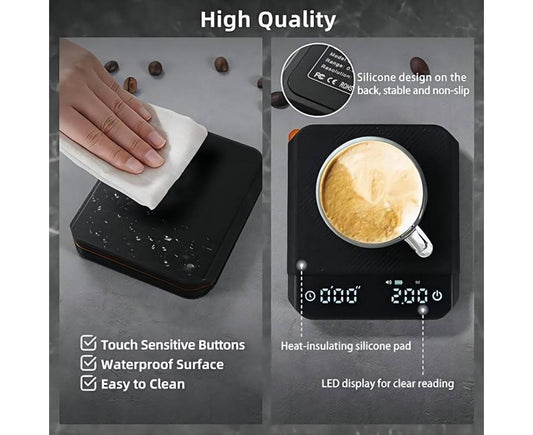 Coffee Scale with Timer 2000g/0.1g Rechargeable Espresso Scale Portable Digital Kitchen Scale with 3 Timing Mode g/oz/ml Unit Switching