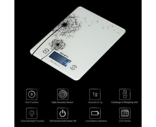 5KG/1G Accurate Touch Screen LCD Backlight Digital Kitchen Food Scale G/LB/OZ Electronic Weight Balance for Baking Cooking Tare Function - White Variant Size Value white