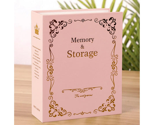 6 Inch Photo Album Bronzing Design Antiging Inserted Type Storing 100 Pockets Family Memory DIY Vintage Picture Album Book Home Supplies - Pink
