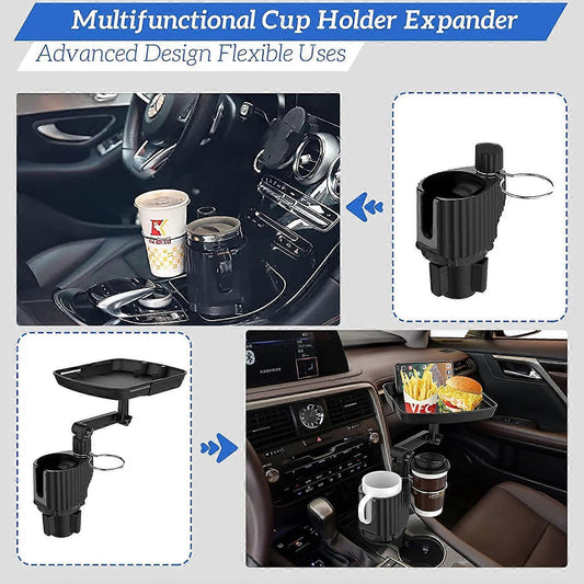 Car Cup Holder Expander with Detachable Tray, Multifunctional Car Tray Table