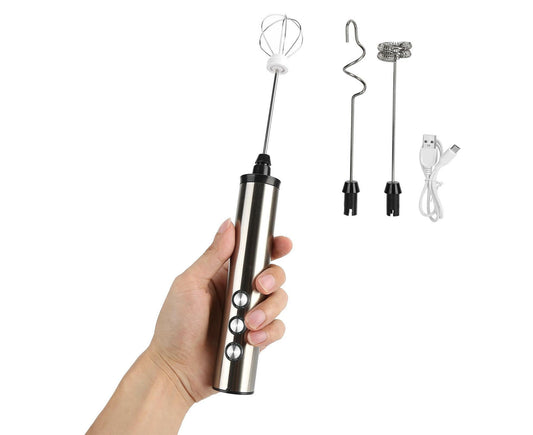 Stainless Steel Milk Frother, USB Charging, Handheld Electric Egg Beater for Home Kitchen
