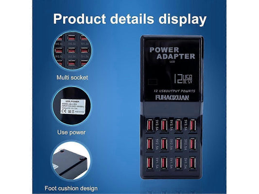 60W 12-Port USB Charging Station for Multiple Devices, Apple & More