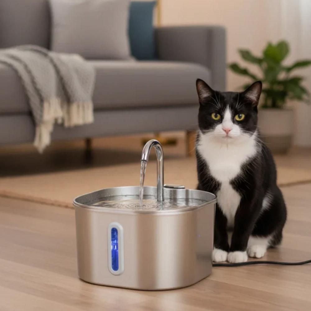 USB 2.2L Stainless Steel Pet Water Fountain for Cats and Small Dogs