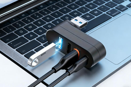 4 Port USB Hub Rotatable 180 Degrees USB Splitter with Type-C for Laptop - Black