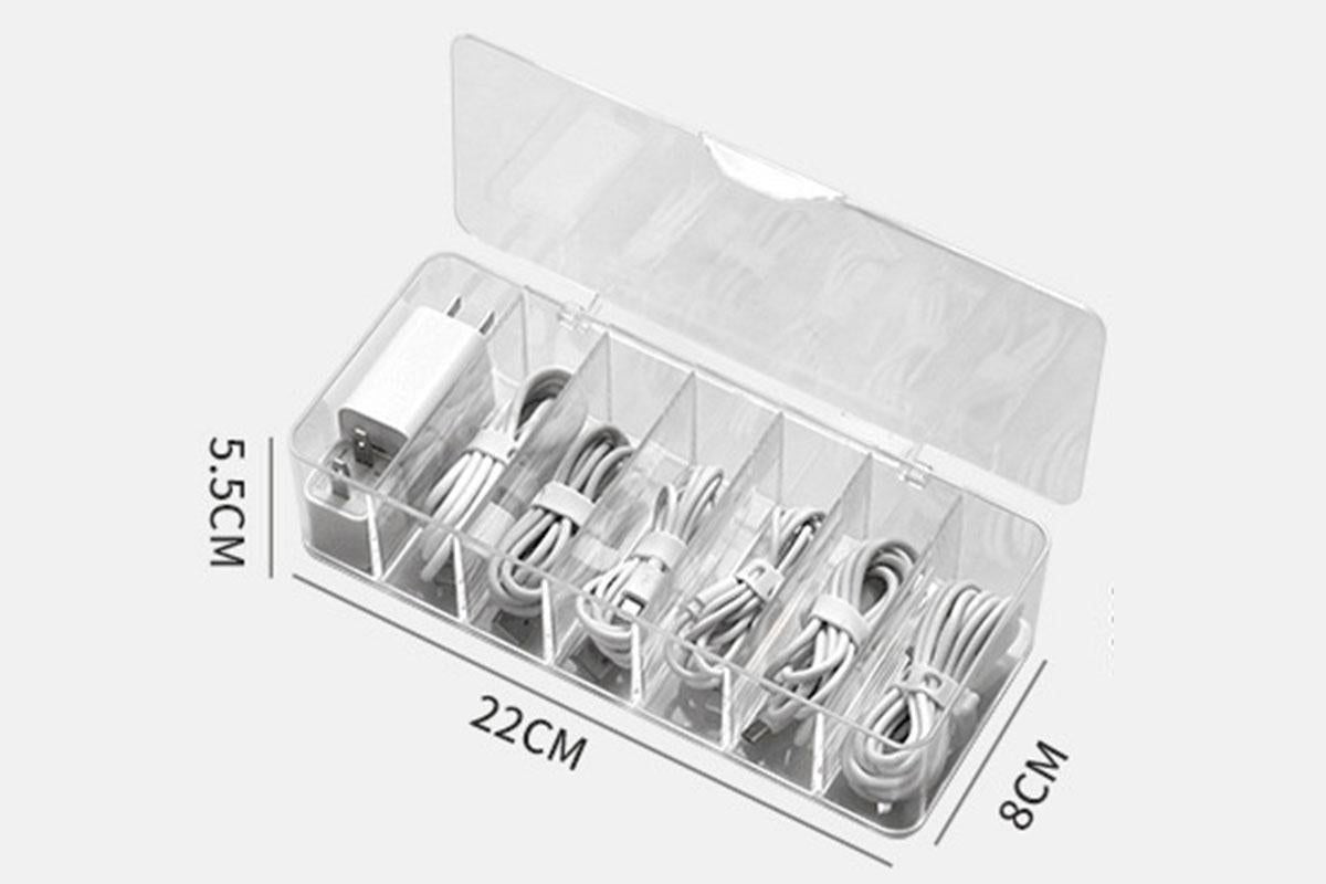 Cable Organizer Storage Box Desktop Power Cord Organizer with 7 Compartments for Office