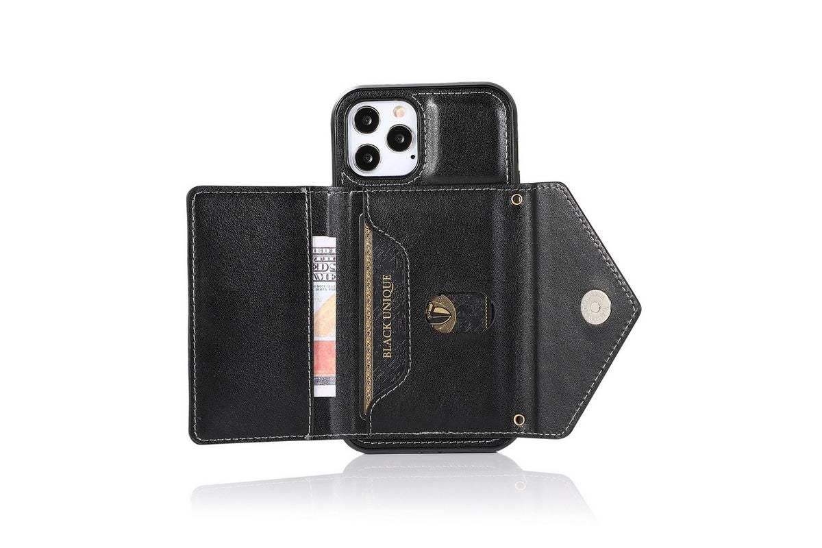 PU Leather Crossbody Phone Case Cover Wallet Card Holder for iPhone 13 Series -Black /iPhone13 mini 5.4