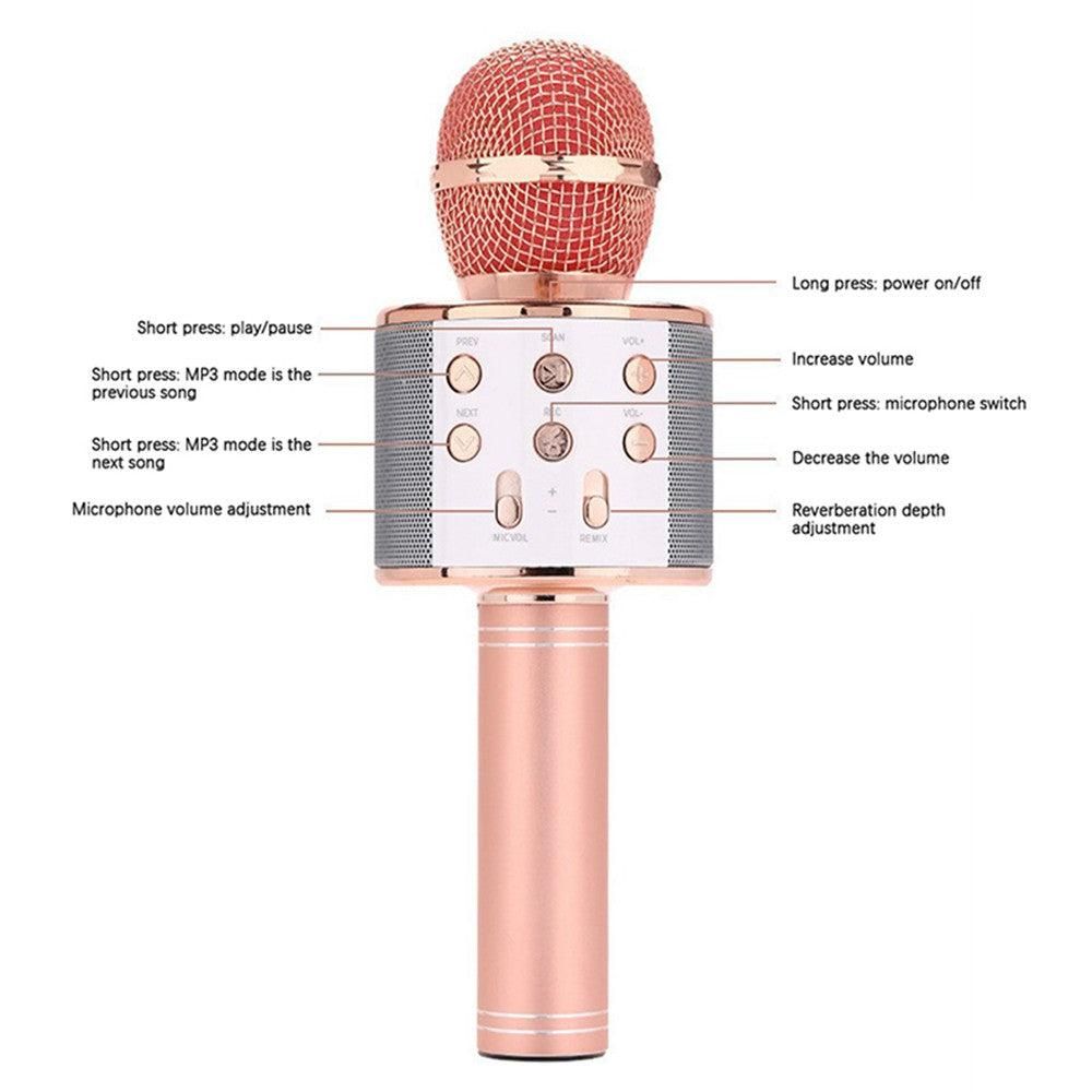 Portable Bluetooth Wireless Karaoke Microphone with LED Lights Rose Gold