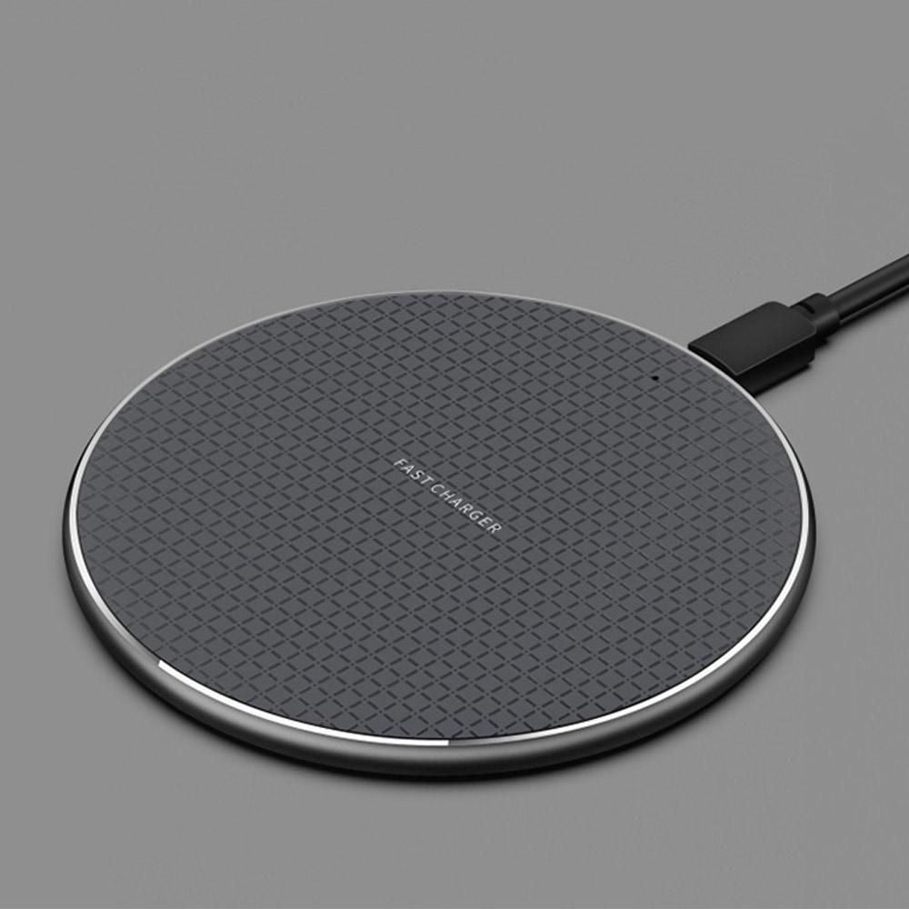 10W Qi Wireless Fast Charger with 1m USB Charging Cable for Smartphones - Silver