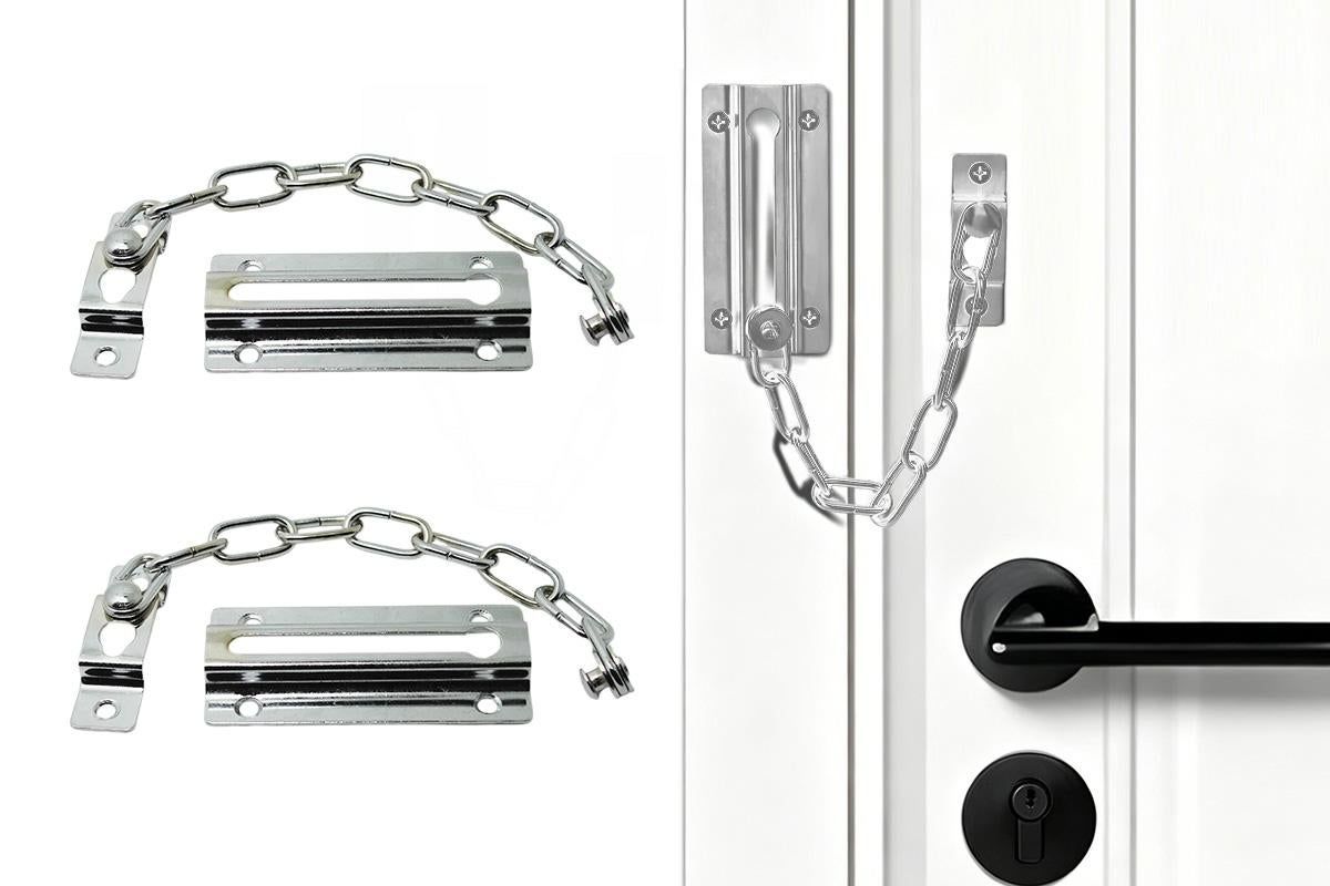2Pcs Door Security Chain Lock Door Chain Lock with 12 Screws for Wood Door-Black