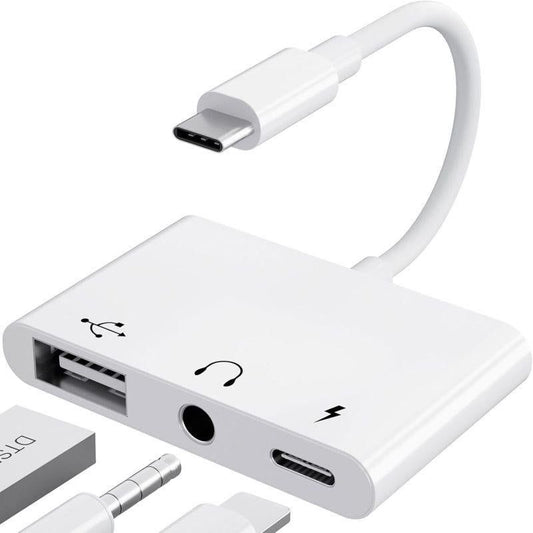 3-in-1 USB-C Adapter Fast Charging Lightning & 3.5mm Audio Port Multi Function Converter