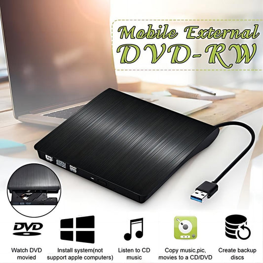 External CD Drive USB 3.0 Slim DVD Burner High Speed Data Transfer for Laptop Desktop Black