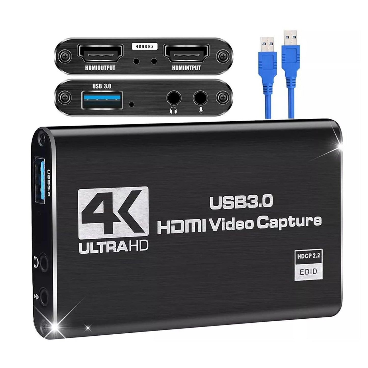 USB 3.0 Video Capture Card, High Resolution Game Live Stream Camera Recording Capture Adapter(Black)