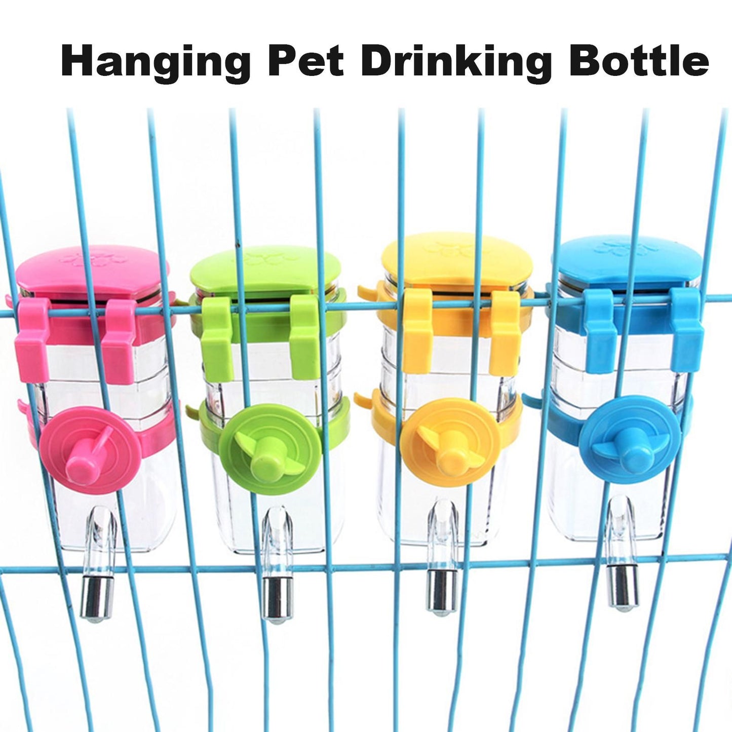 Hanging Pet Water Bottle 350ML Cage Mounted Feeder with Steel Ball Nozzle - Blue