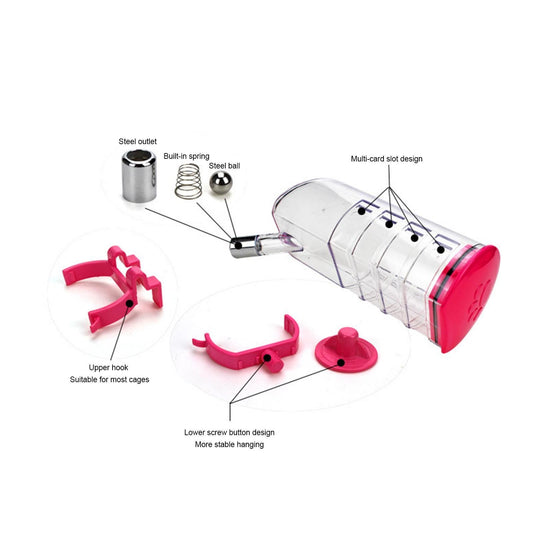 Hanging Pet Water Bottle 350ML Cage Mounted Feeder with Steel Ball Nozzle - Pink