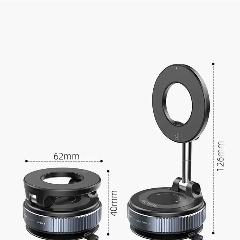 Vacuum and Magnetic Car Phone Mount, 3-Axis Foldable and Rotating Navigation Mount, Residue-Free Universal Desktop/Car Phone Mount - Black