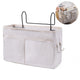 Bedside Caddy Storage Organizer with Metal Hooks, Multi-Pocket Linen Hanging Bed Caddy for Dorm Bunk Beds, Sofas—White