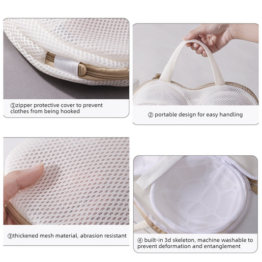 3D Support Bra Laundry Bag, Thick Mesh Bra Wash Bag with Zipper & Handle, Anti-Deformation Bra Protector for Washing Machine - Orange
