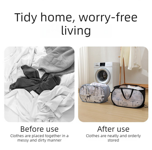 2-Pack Collapsible Laundry Basket, Large Capacity Printed Oxford Cloth Hamper with Handles for Bathroom Storage, Leaf Pattern - White
