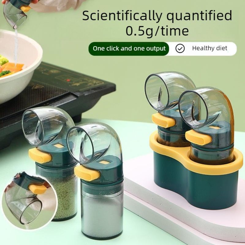 2 Pack Quantitative Seasoning Bottle Set with Storage Base, Moisture Proof Salt Dispenser for Home Kitchen
