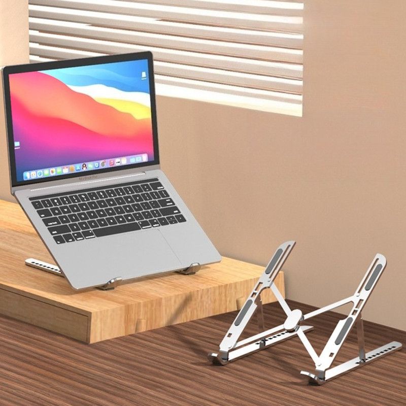 10-Gear Adjustable Aluminum Foldable Laptop Stand, Hollow Cooling Double Triangle Stable RiserâSilver